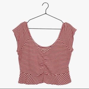 American Eagle Striped Cropped Peplum Top